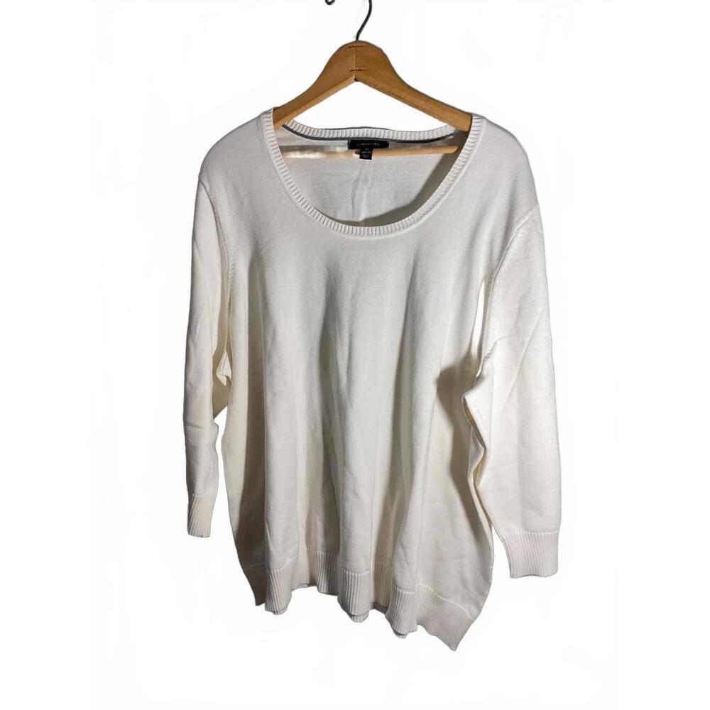 Lands End Classic White Cotton Sweater 3X Career Office Casual
